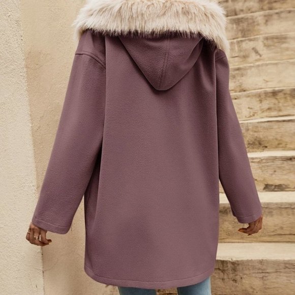 Mauve Purple Womens Hooded Overcoat - Picture 3 of 4